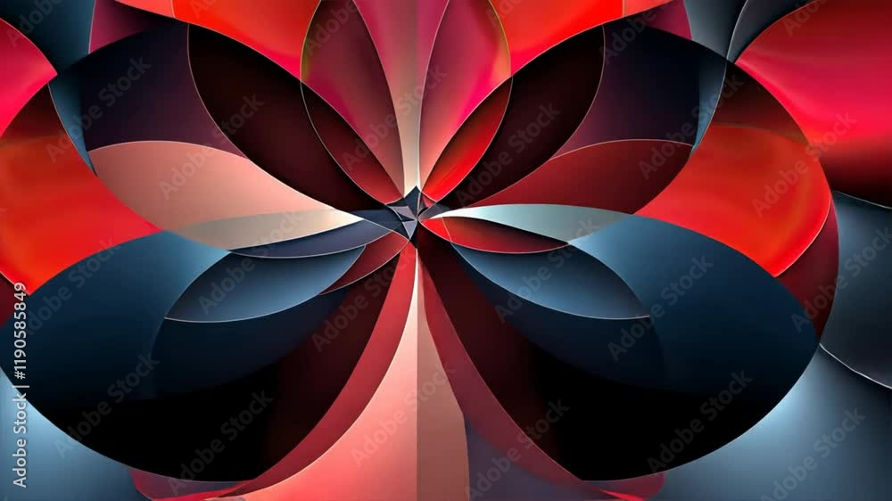 Poster Dynamic Abstract Design Overlapping Shapes in Red and Blue, Creating Visual Movement and Depth with Colorful Interplay of Forms.