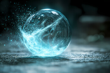 A glowing orb breaking into tiny light fragments, symbolizing transformation. An abstract representation of change