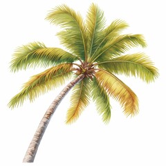 Lush Tropical Coconut Palm Tree Watercolor Illustration Summer Vacation Exotic Island