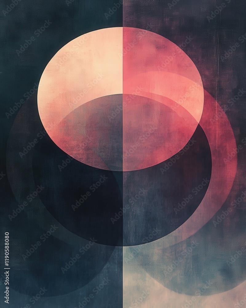 Poster a creative overlay of gradients in geometric shapes like circles and triangles, layered for depth