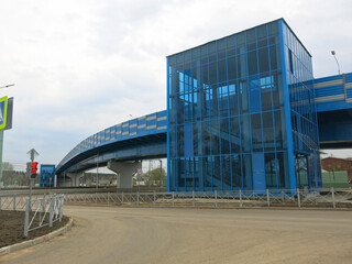 Fototapeta premium modern blue automobile overpass with crossing