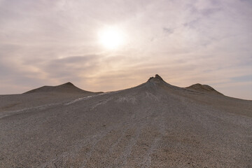 Beautiful mud volcanoes at sunset in Gobustan.