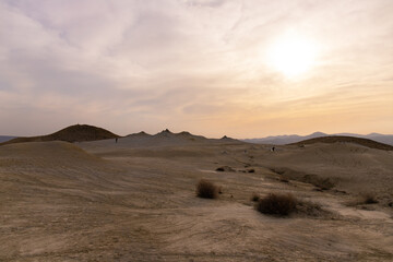 Beautiful mud volcanoes at sunset in Gobustan.