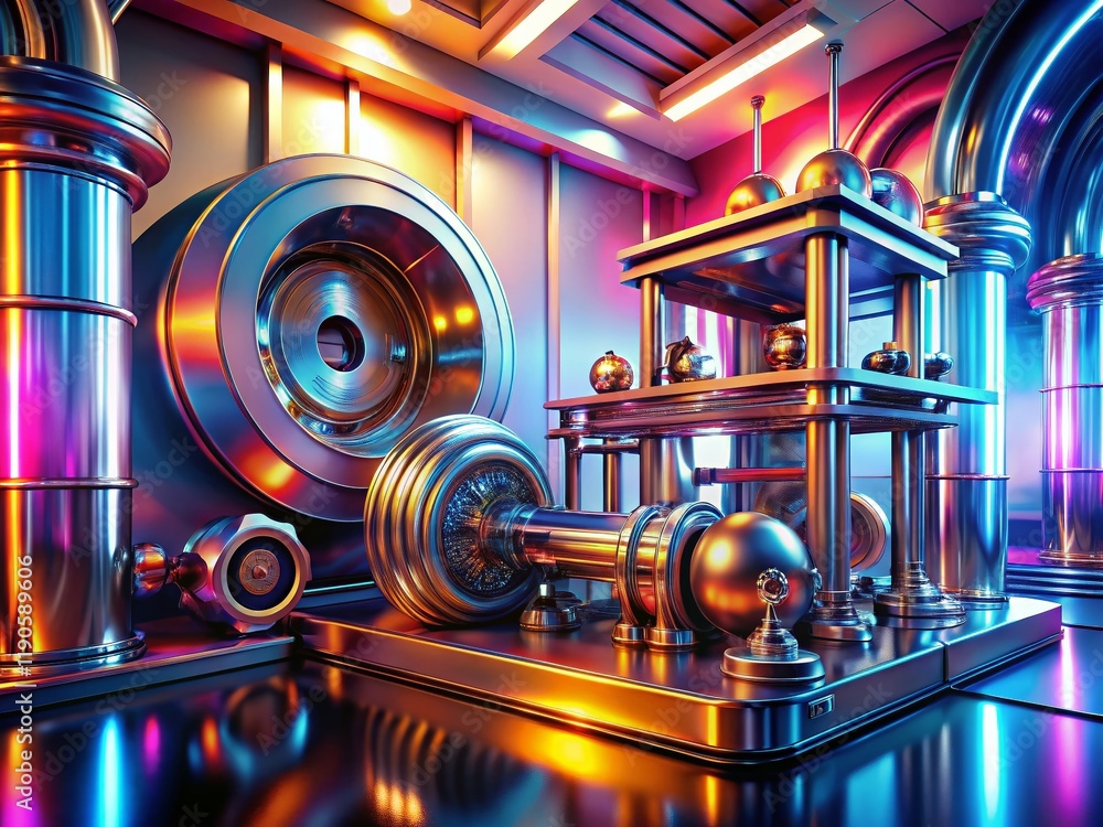 Poster futuristic abstract machine 3d render: isolated white background - high-resolution stock photo