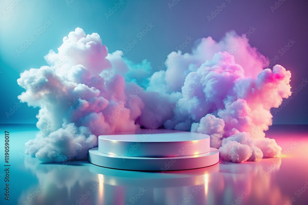 Aufkleber futuristic cloud computing podium showcase: modern product display on abstract cloud platform