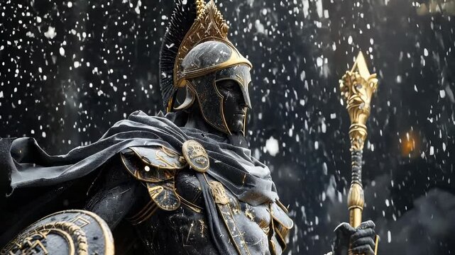 Statue of the Olympic God with a golden element, symbolizing strength, mythology, and ancient legends, reflecting power, grace, and divine influence in a singular and captivating sculpture.