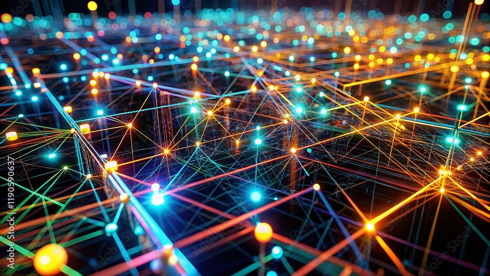 Aufkleber futuristic laser wire network: abstract 3d background with high depth of field