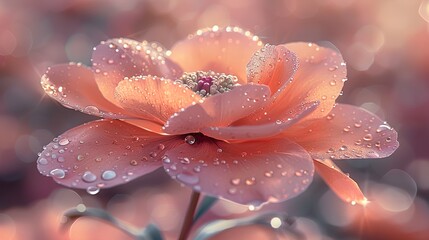 Abstract natural background with beautiful water drops on a pink and lilac petal peony close-up macro. 