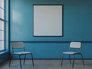 Two Chairs Blue Wall