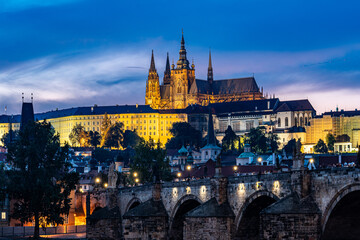 night view of the city of Prague, Czech republic