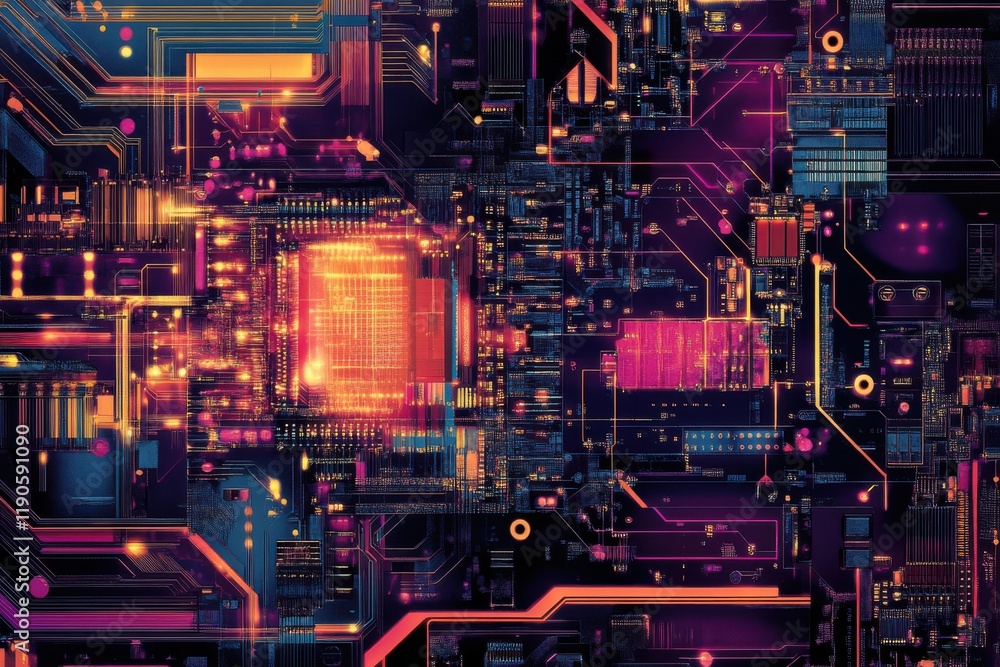 Fototapete cutting-edge processor showcased in vibrant light, featuring intricate circuitry and dynamic connect