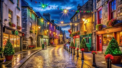 Fototapeta premium Galway City Night Lights: Festive Illuminations & Urban Exploration - December 2024
