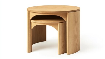 Nested round wooden side tables.