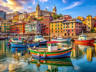Genoa Harbor: Colorful Boats & Historic Architecture, Italy Stock Photo