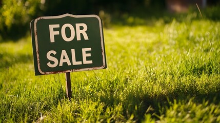 A For Sale Sign on a Lush Green Lawn in an Outdoor Setting