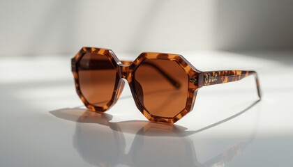 Tortoiseshell octagonal sunglasses with brown lenses