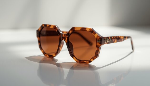 Tortoiseshell octagonal sunglasses with brown lenses