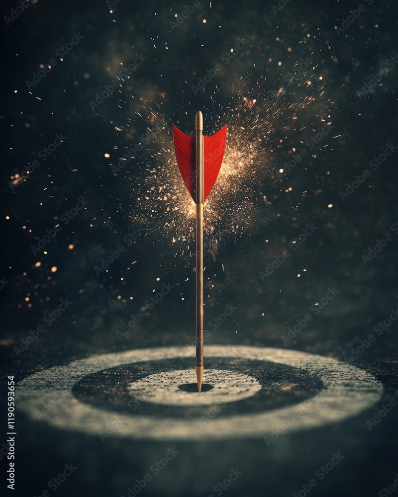 Poster a dynamic arrow bursting through a target, symbolizing success and precision