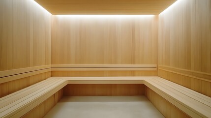 Fototapeta premium Tranquil Wooden Sauna Interior Offering Relaxation and Wellness