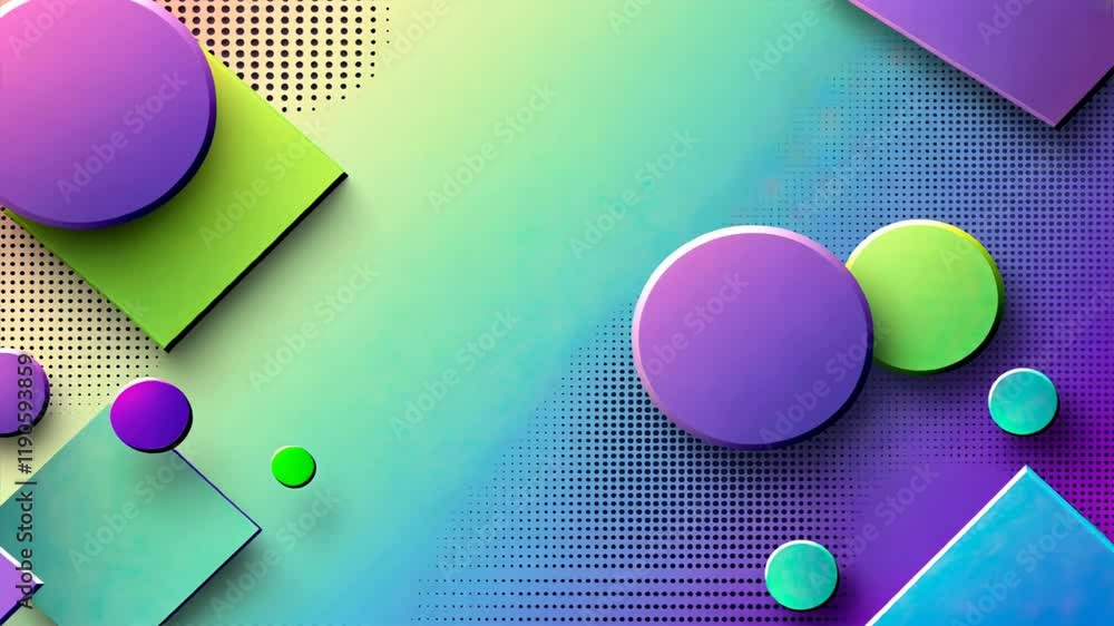 Poster Vibrant abstract background with colorful geometric shapes, including circles and squares, creates modern design that captivates with its dynamic and smooth transitions.
