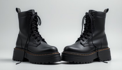 Black combat boots with platform soles