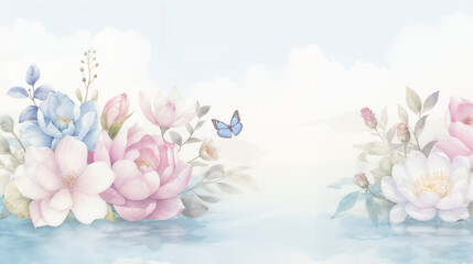 Watercolor floral background in pastel colors for wallpaper and card with copy space