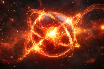 Fototapeta premium A glowing sphere with intertwining lines of light symbolizing connection. An abstract representation of unity