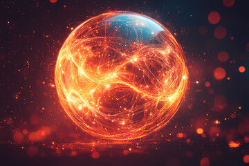 Obraz premium A glowing sphere with intertwining lines of light symbolizing connection. An abstract representation of unity