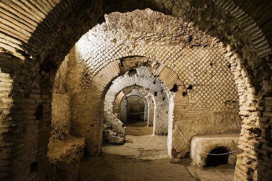 Napoli underground at the archaeological excavations of San Lorenzo Maggiore, Naples, Italy.