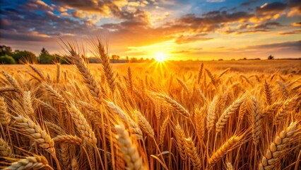 Obraz premium Golden Wheat Field Sunset - Low Light Rural Landscape Photography