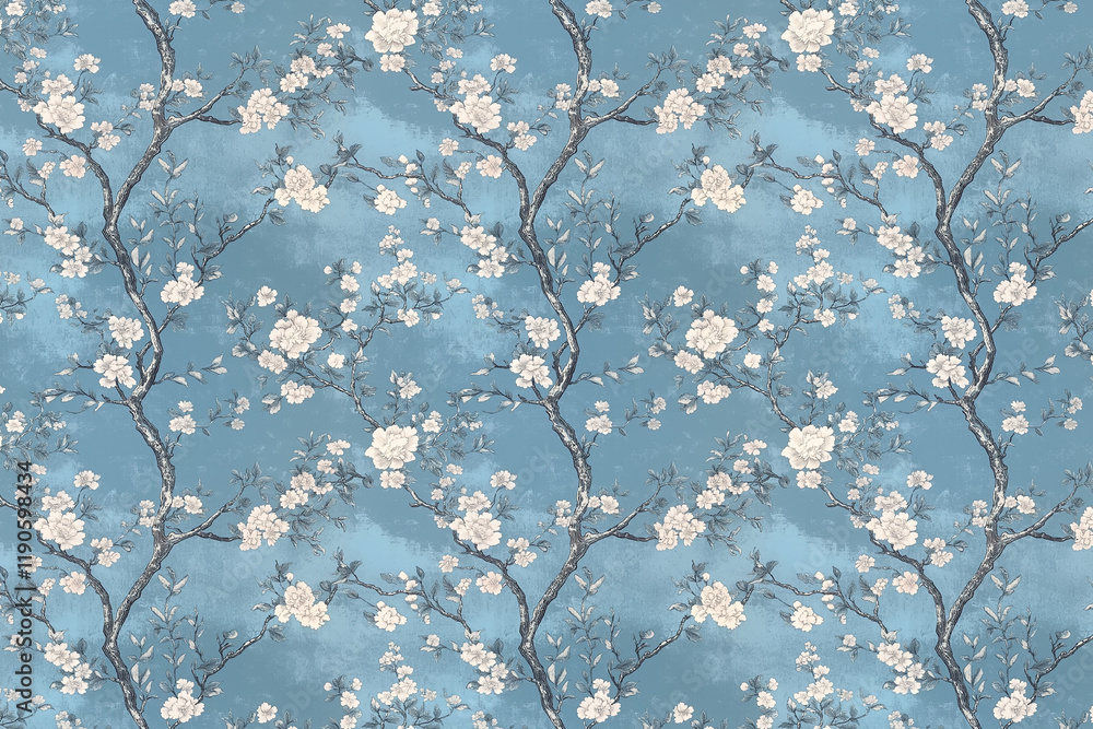Poster floral toile tapestry pattern. vintage japanese botanical wallpaper pattern. background image. creat