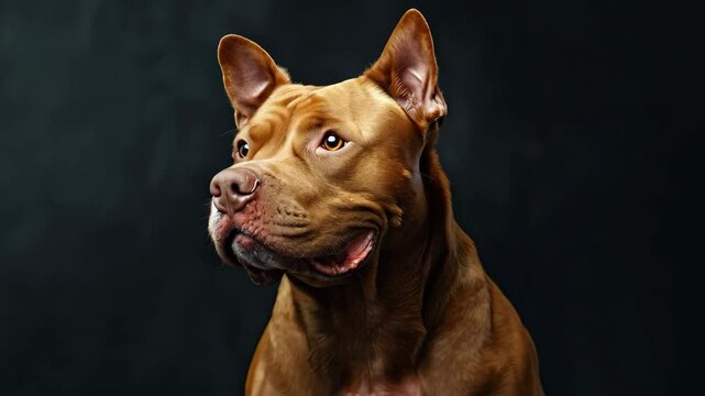 big brown strong pitbull on dark background