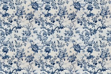 Floral Toile tapestry pattern. Vintage Japanese botanical wallpaper pattern. Background image. Created with Generative AI technology