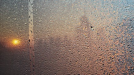 창가에 맺힌 습기, 물방울 패턴 근접촬영