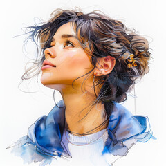 Urban Teen.  AI generated image.  A digital illustration of a watercolor portrait of a multiracial teenager in the city.