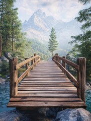 Fototapeta premium Wooden Bridge Over River