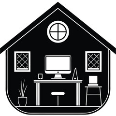 Vector Illustration   Home Office Workstation with Gad Silhouette desk © Design Wave Ai