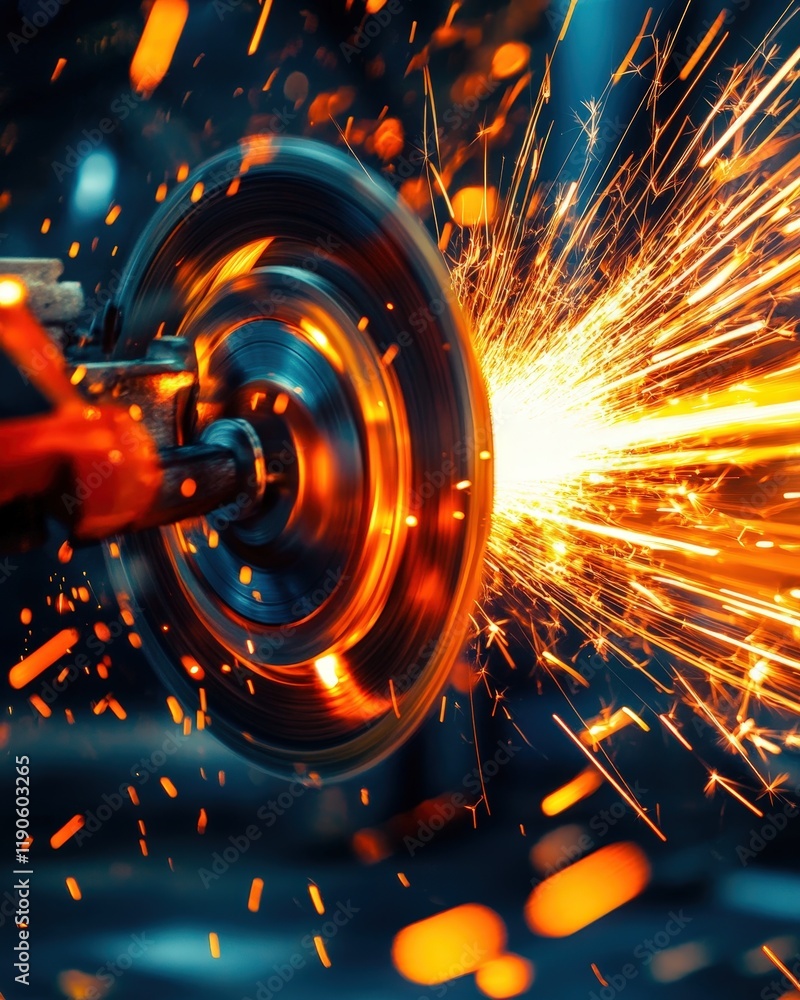 Aufkleber a dynamic image of a circular saw in action, with glowing sparks and motion blur