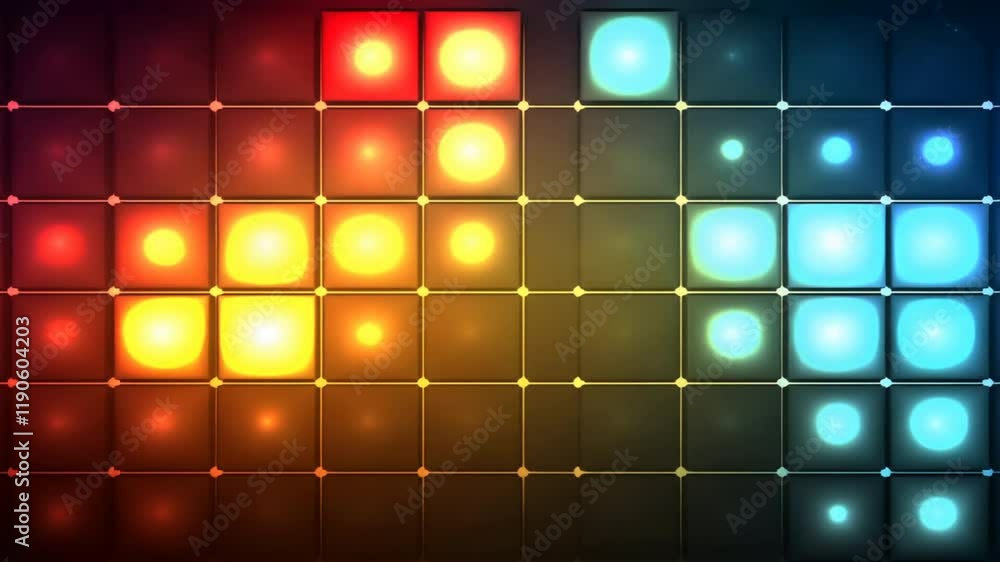 Poster vibrant abstract design colorful glowing squares in red, yellow, and blue create dynamic pattern and