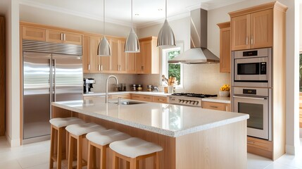 Fototapeta premium Kitchen interior with island and modern appliances, homely appeal