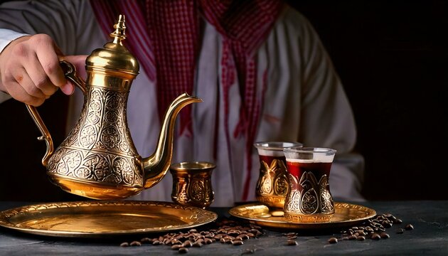  Arabic Coffee pot traditional. Saudi Coffee Dallah, A still life of Saudi traditional