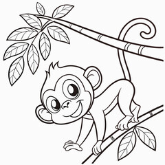 Monkey ,kids coloring page , coloring page for kids, animal coloring page, KDP, Animal Coloring Page For Kids 