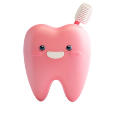 Happy pink tooth brushing its teeth joyfully healthy smile dental care