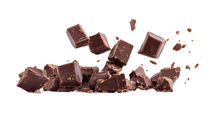 chocolate pieces on white background