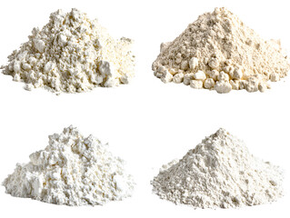 Piles of Freshly Milled Flour against a White Background