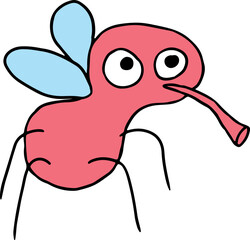 funny flying pink mosquito with a proboscis
