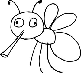 funny flying mosquito with a proboscis and eyes looking in different directions