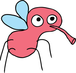 funny flying pink mosquito with a proboscis