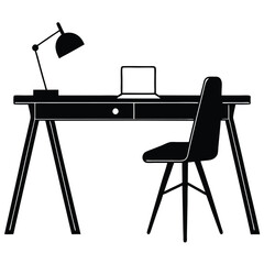 Serene Workspace: Natural Wood Desk, Minimalist Chair Silhouette      