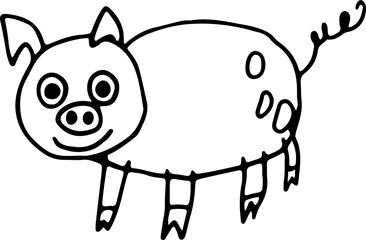 happy little pig with spots on butt stands on all fours and looks at camera